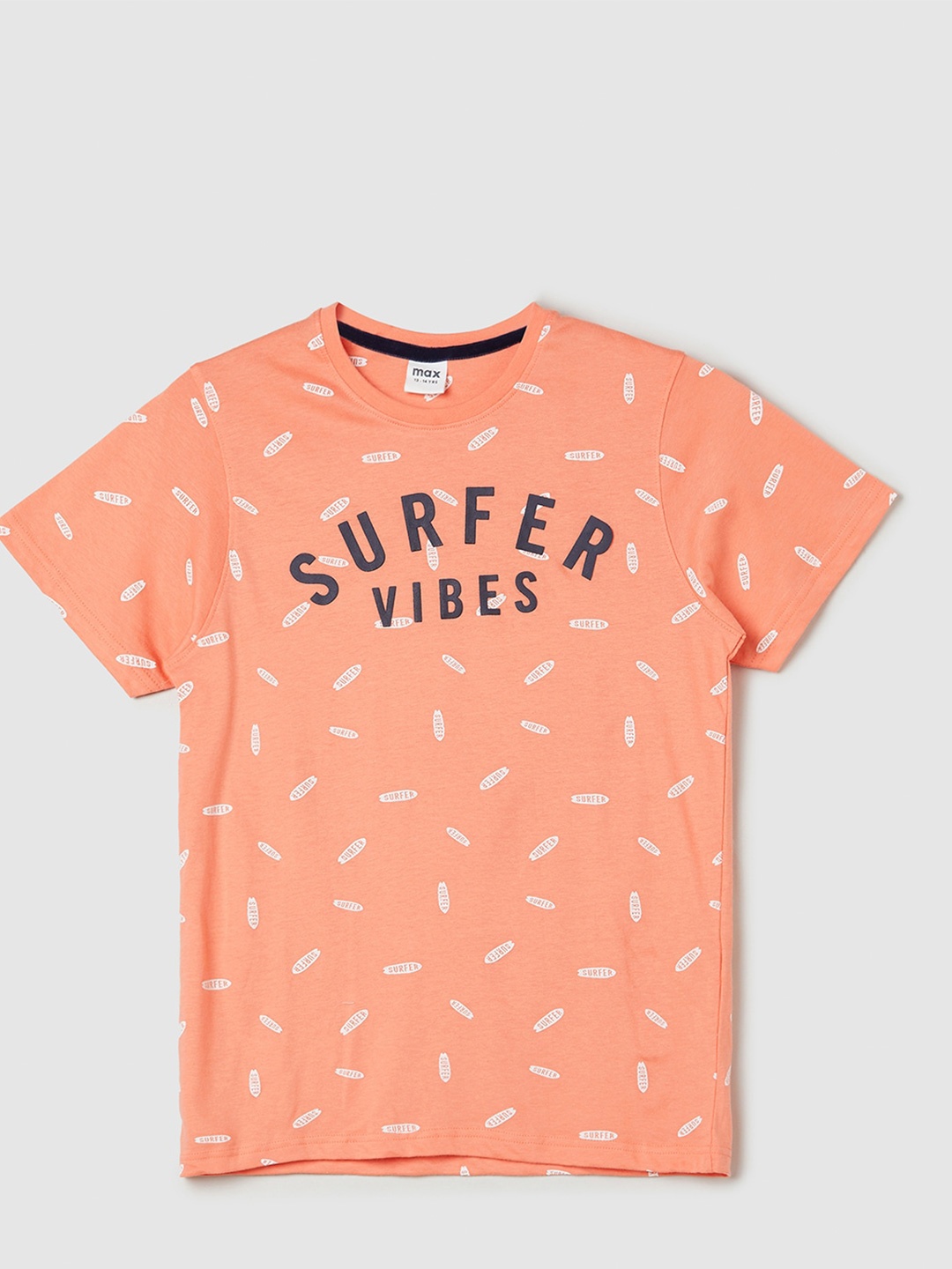 

max Boys Typography Printed Pure Cotton T-shirt, Peach