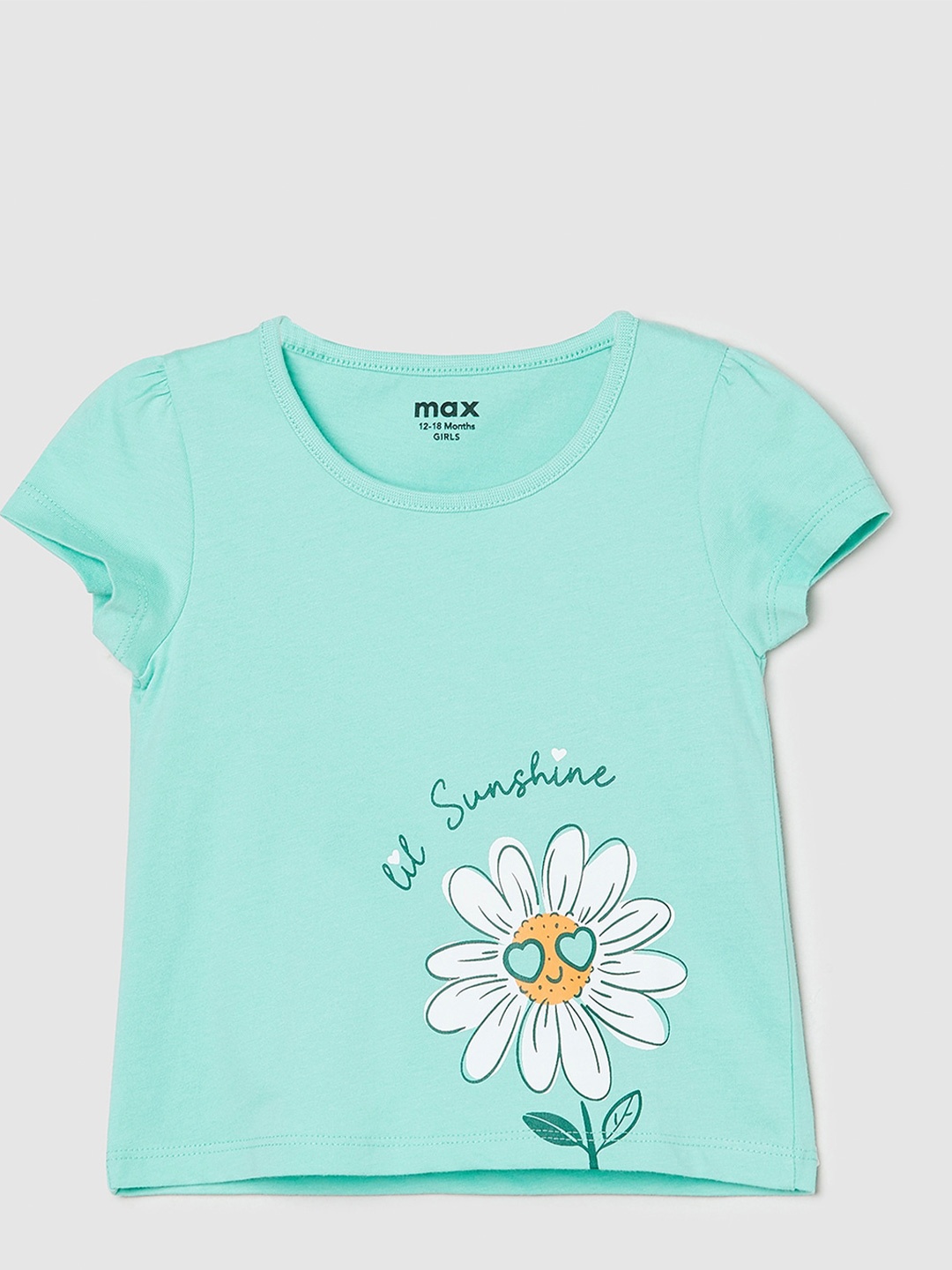 

max Girls Floral Printed Puff Sleeves Pure Cotton T-shirt, Blue
