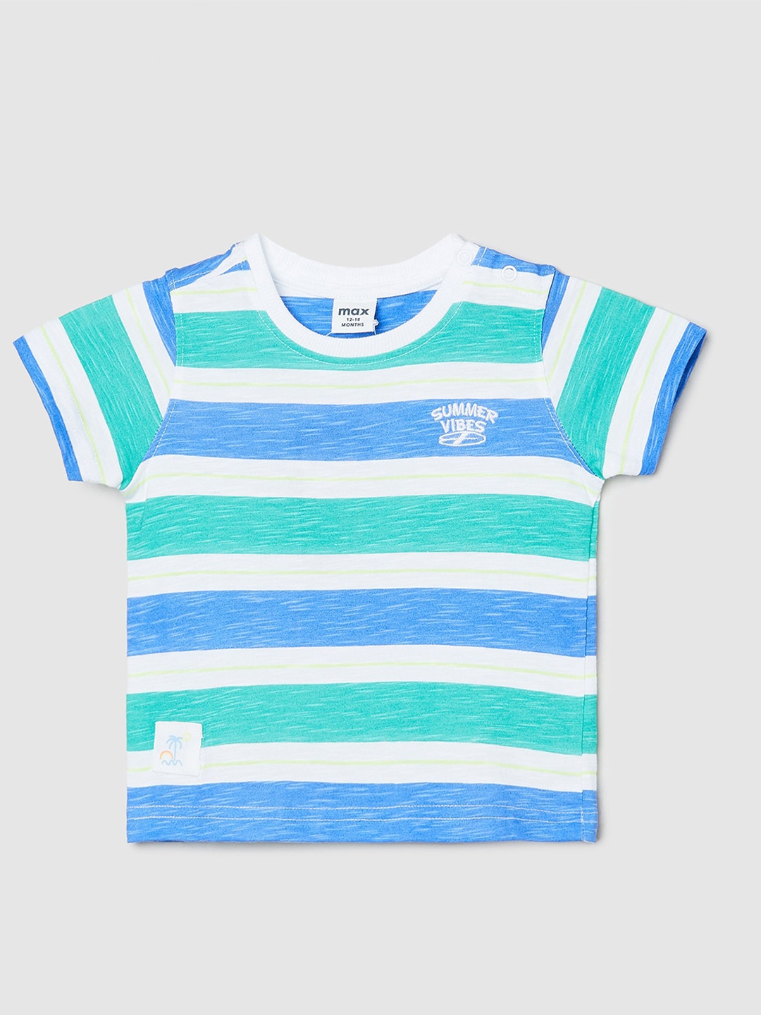 

max Boys Striped Round Neck Pure Cotton T-shirt, Blue