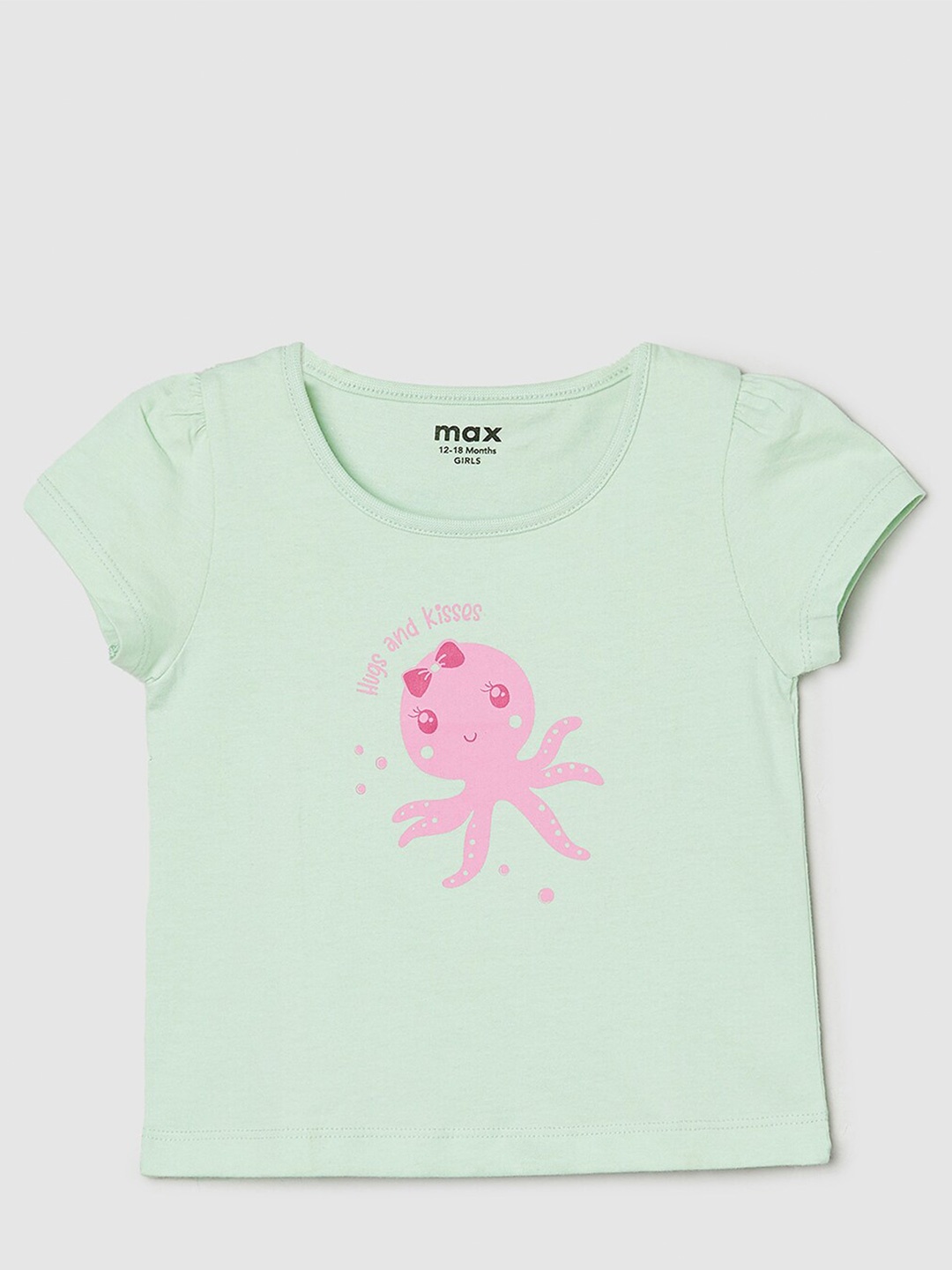 

max Infant Girls Graphic Printed Pure Cotton T-shirt, Blue