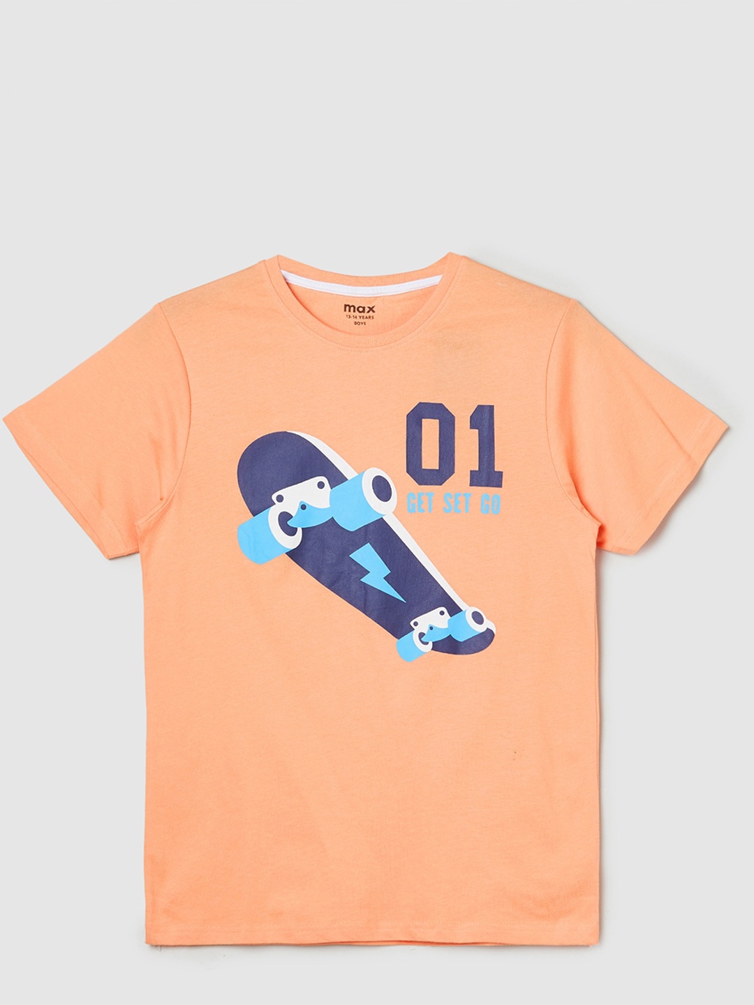 

max Boys Graphic Printed Pure Cotton T-shirt, Peach