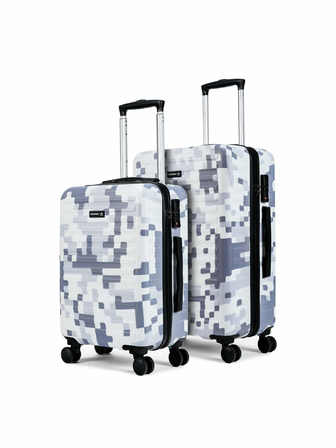 

Assembly Tropical Set Of 2 Hard-sided Printed Cabin & Medium Trolley Bags 40 & 60 Liters, Grey