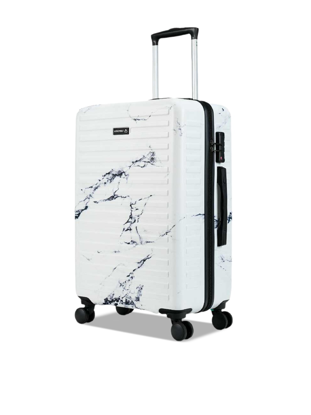 

Assembly Marble Printed Hard-Sided Medium Trolley Suitcase, White