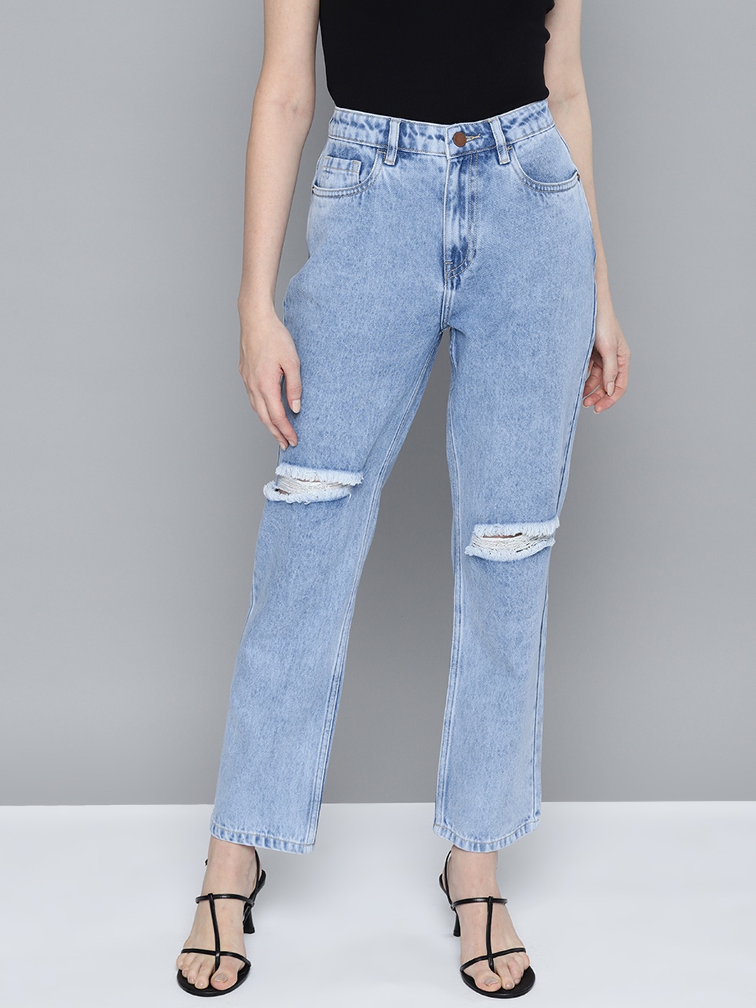 

Chemistry Women Straight Fit High-Rise Slash Knee Jeans, Blue