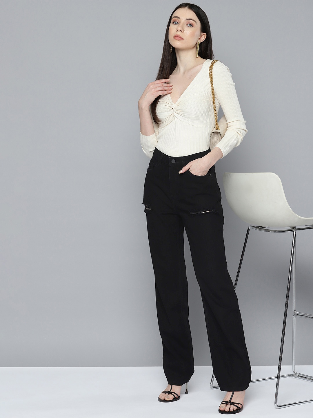 

Chemistry Women High-Rise Cotton Jeans, Black