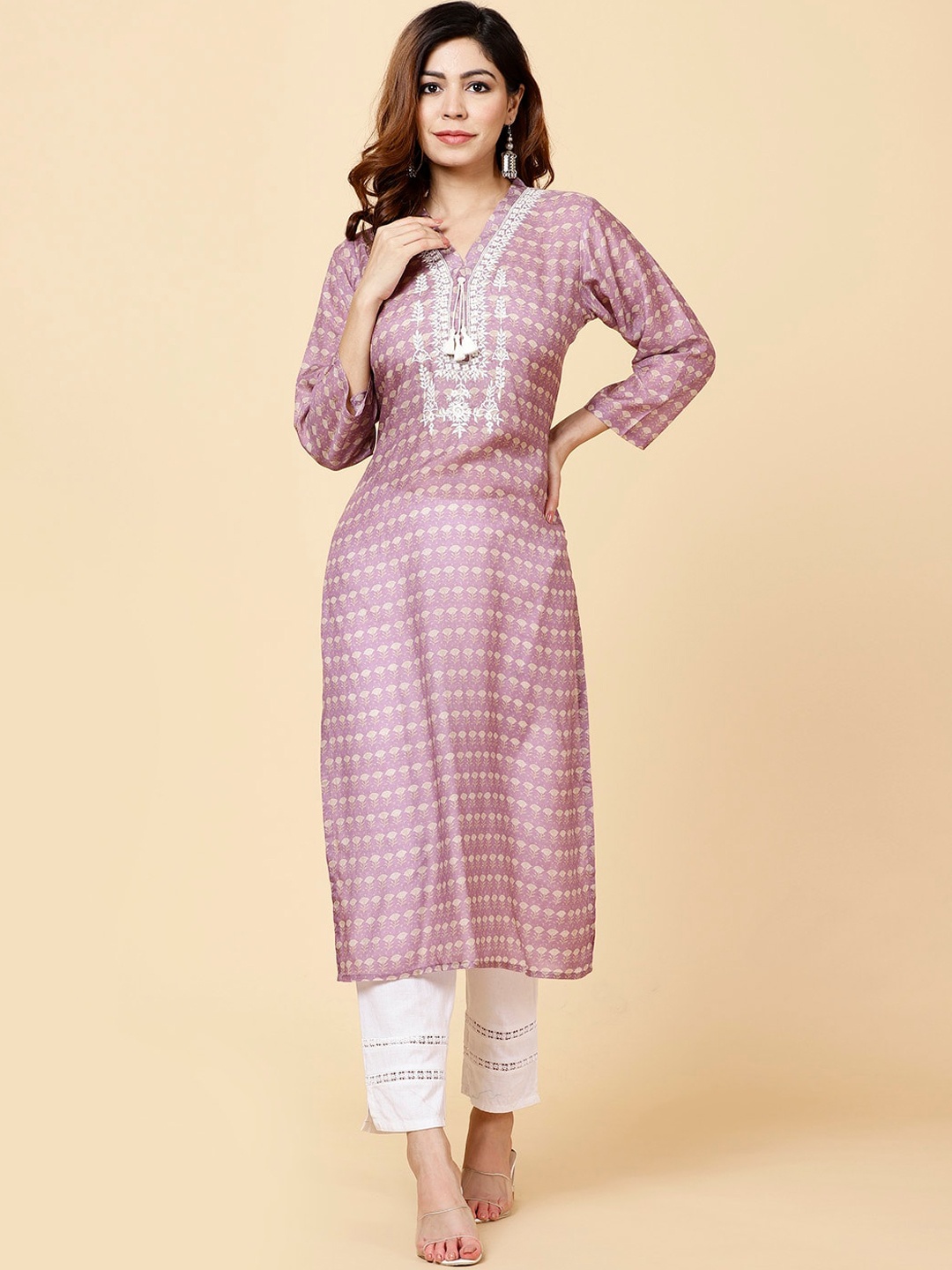 

Meena Bazaar Ethnic Motifs Printed Thread Work Kurta, Mauve