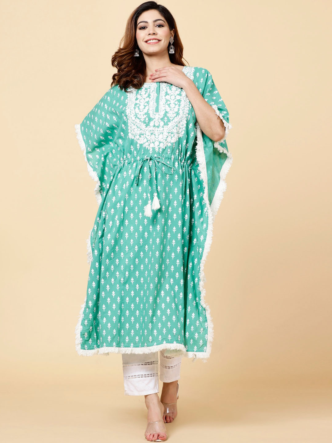 

Meena Bazaar Ethnic Motifs Printed Pure Cotton Kurta, Green