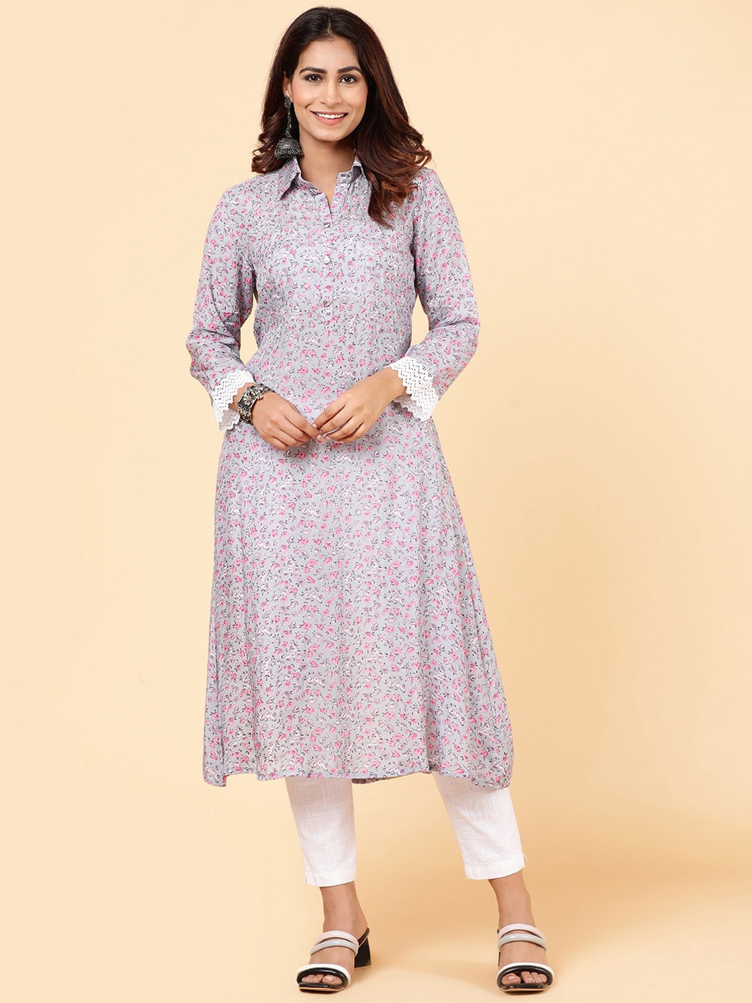 

Meena Bazaar Floral Printed Anarkali Kurta, Grey