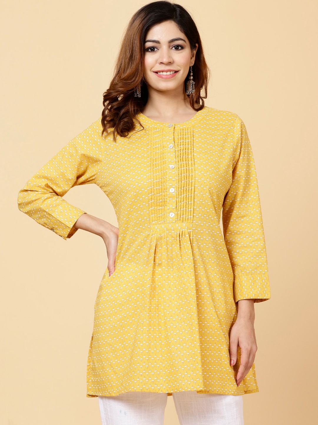 

Meena Bazaar Ethnic Motifs Printed Pure Cotton Kurti, Yellow