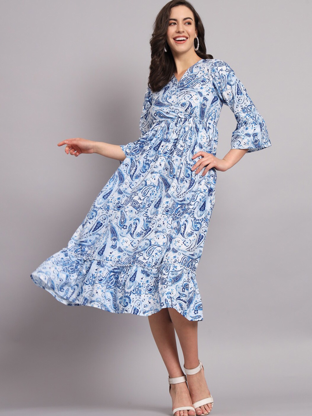 

The Dry State Paisley Print Bell Sleeve Midi Dress, Blue