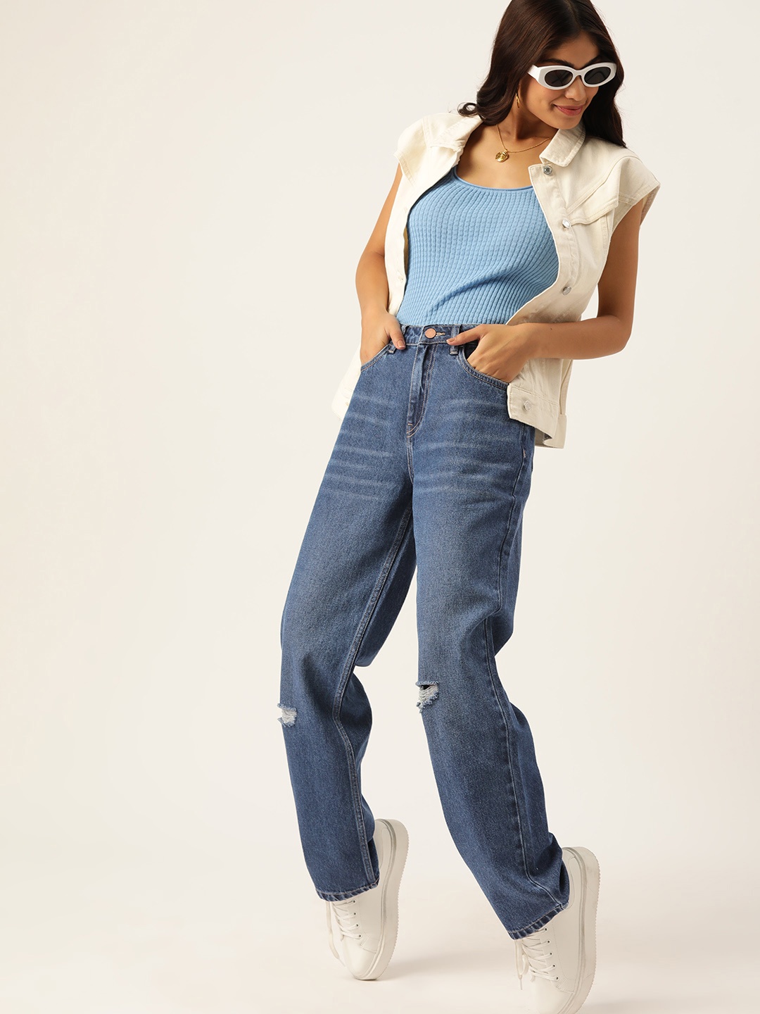 

DressBerry Women High-Rise Low Distress Pure Cotton Jeans, Blue