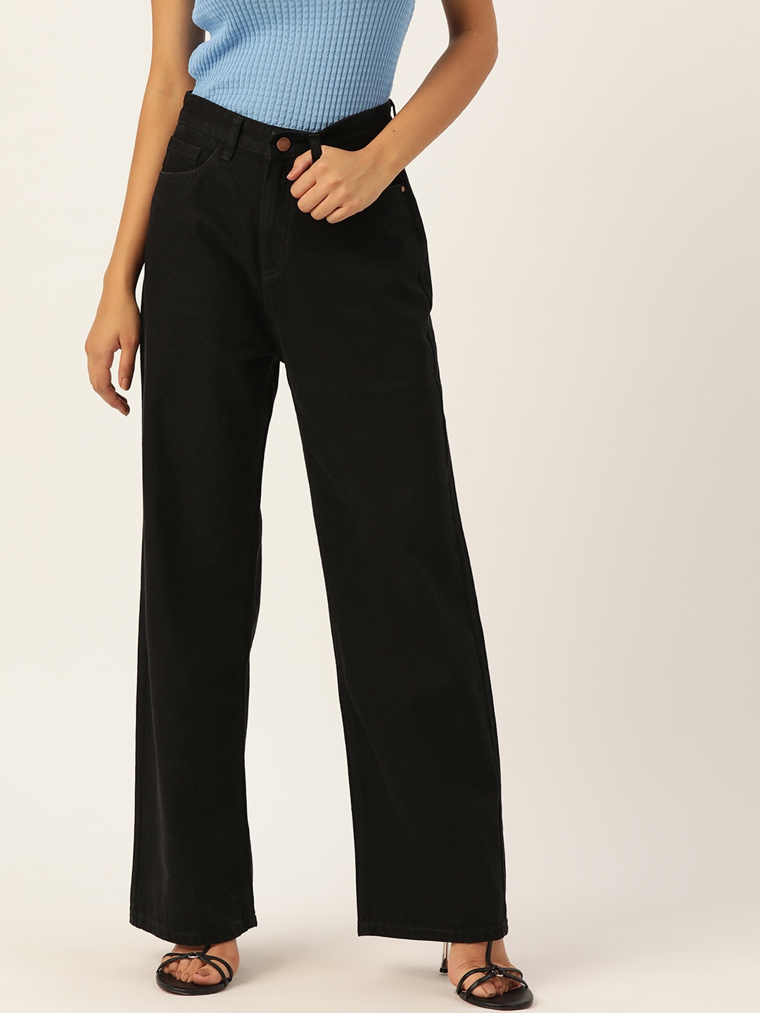 

DressBerry Women Relaxed Fit High-Rise Pure Cotton Jeans, Black