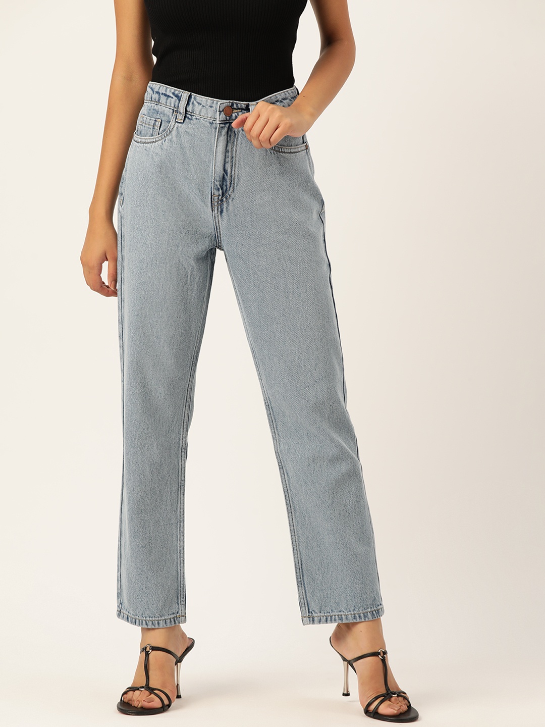 

DressBerry Women Straight Fit High-Rise Pure Cotton Jeans, Grey