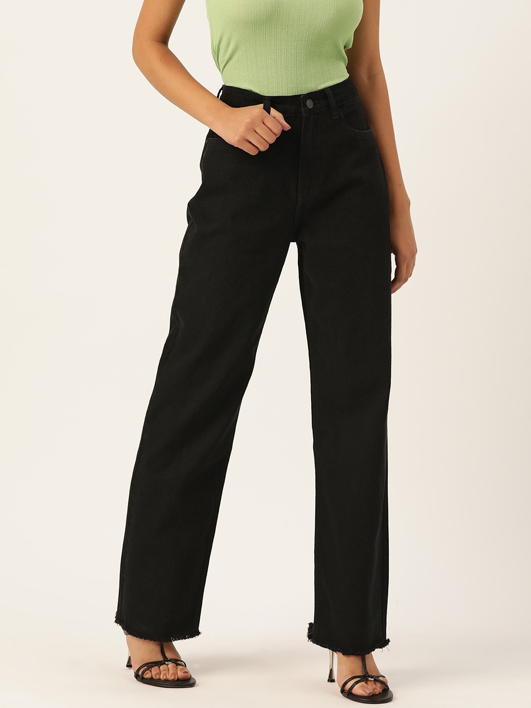 

DressBerry Women High-Rise Pure Cotton Jeans, Black