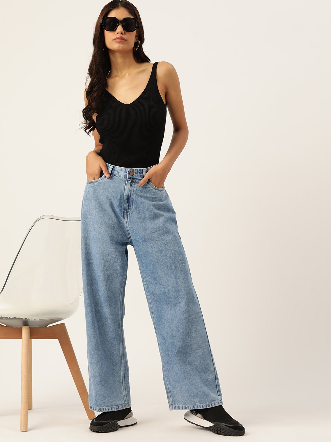 

DressBerry Women Relaxed Fit High-Rise Pure Cotton Jeans, Blue