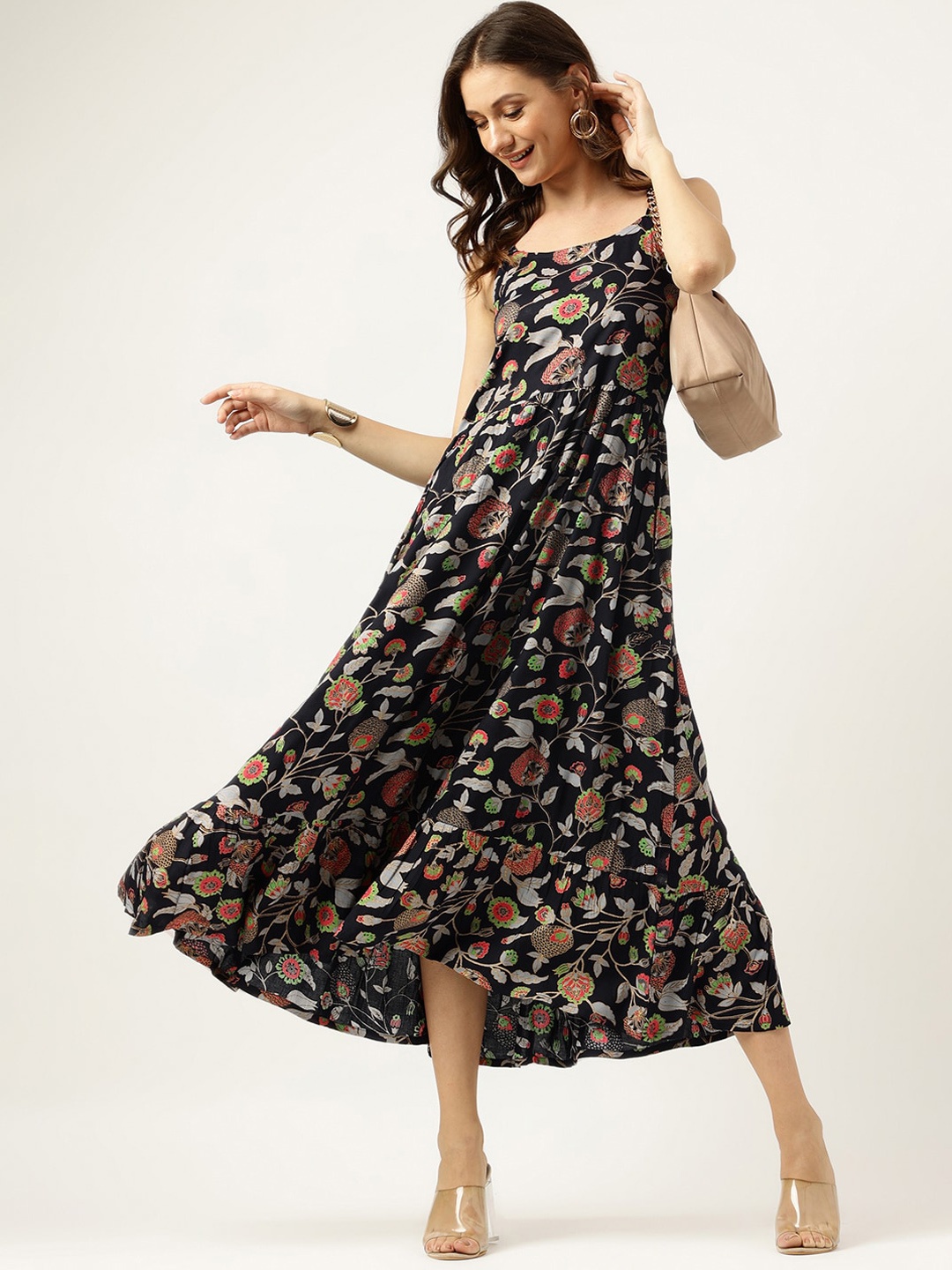 

Ashlee Floral Printed Flounce Fit & Fare Dress, Black