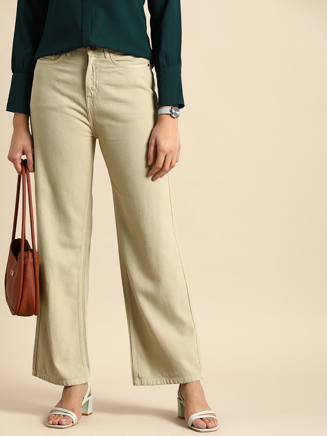 

all about you Women Cotton Relaxed Fit High-Rise Jeans, Beige