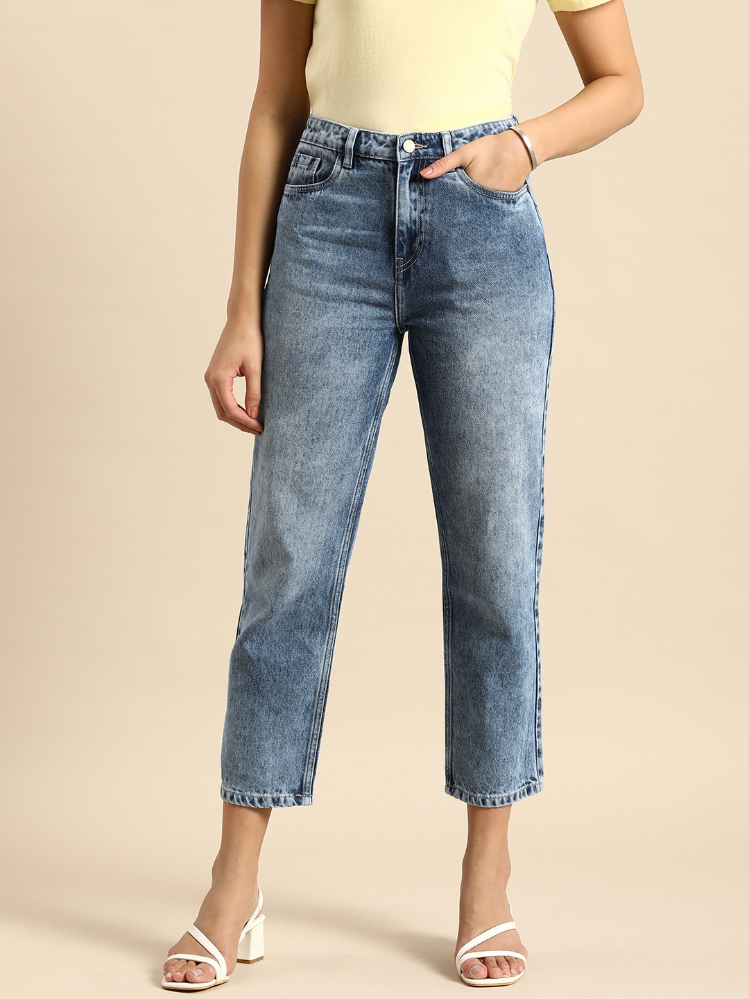 

all about you Women Cotton Straight Fit High-Rise Heavy Fade Jeans, Blue