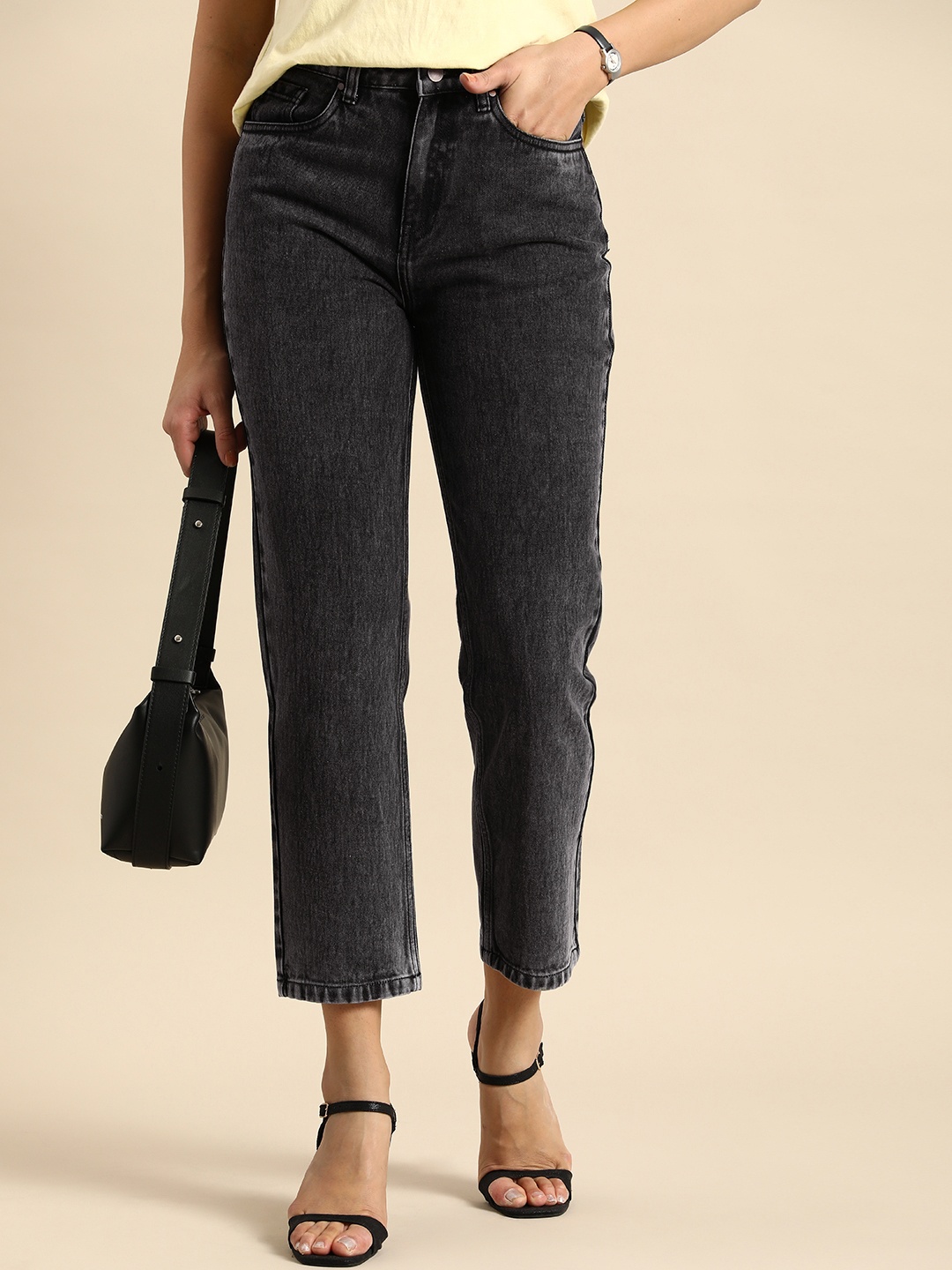 

all about you Women Cotton Straight Fit High-Rise Jeans, Grey