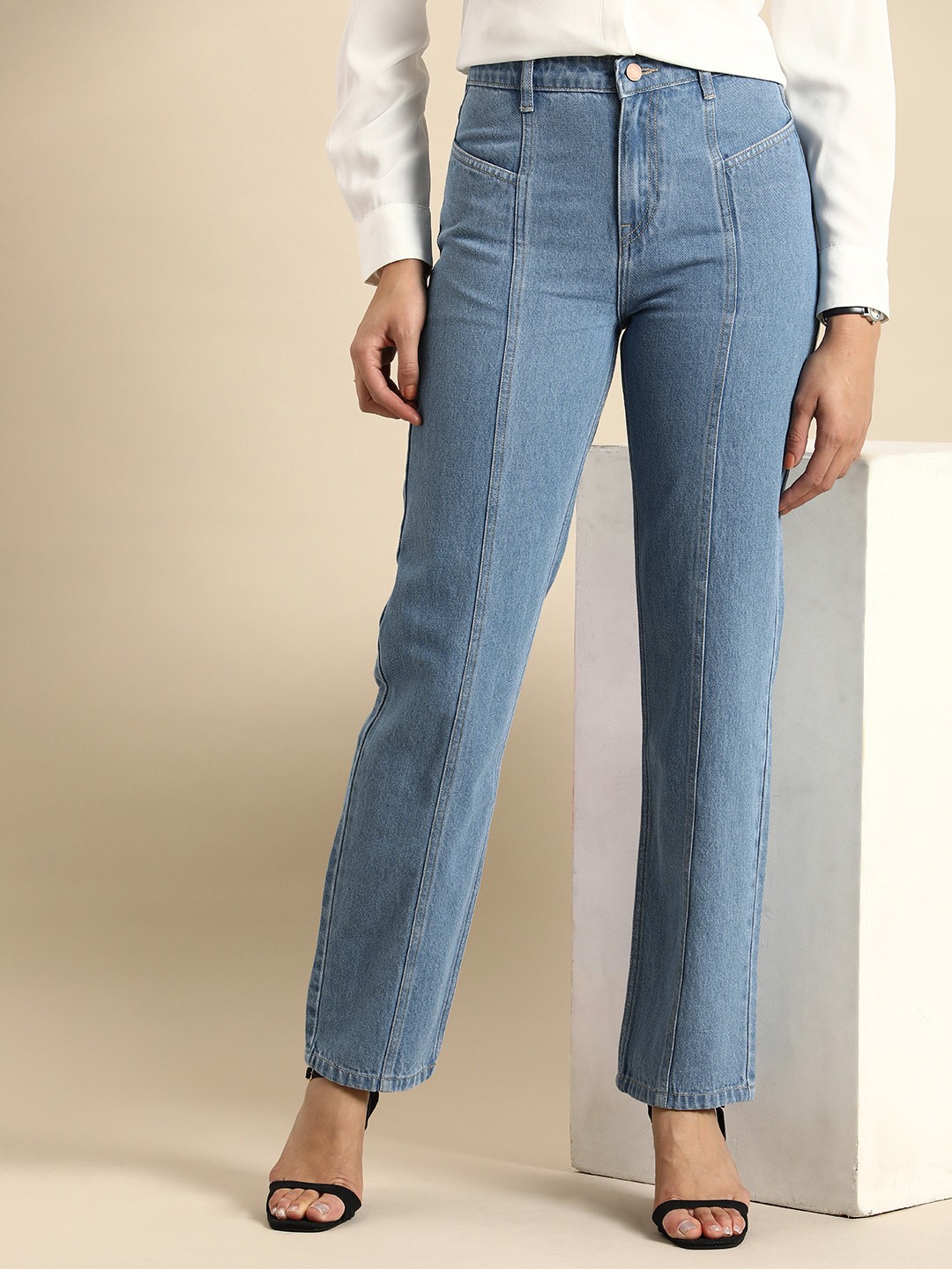 

all about you Women Cotton Panelled High-Rise Jeans, Blue