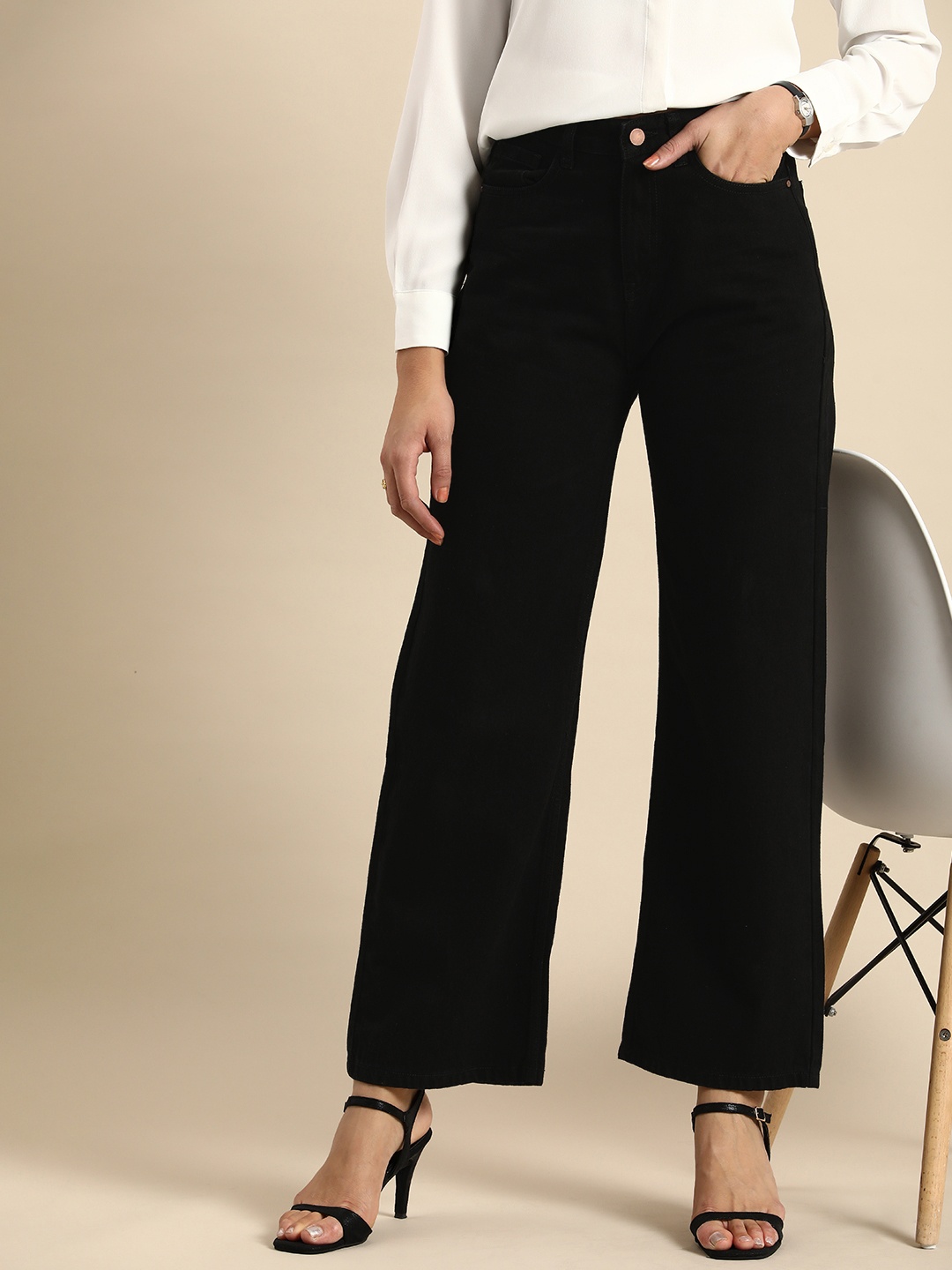 

all about you Women Cotton Relaxed Fit High-Rise Jeans, Black