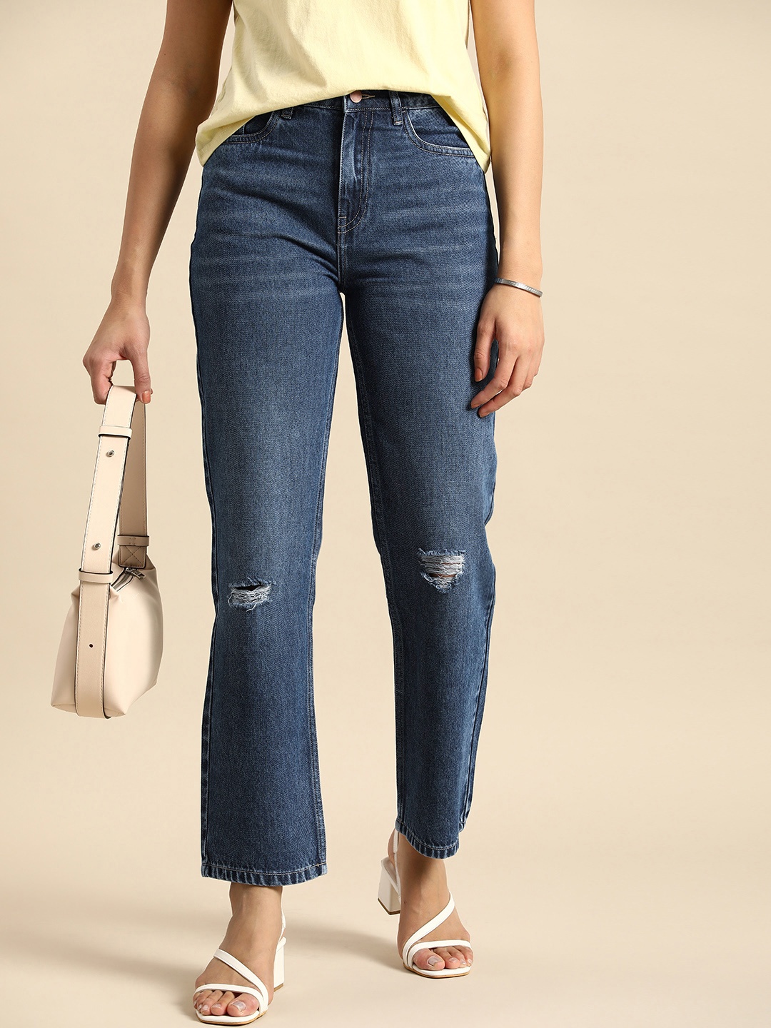 

all about you Women Cotton High-Rise Slash Knee Jeans, Blue