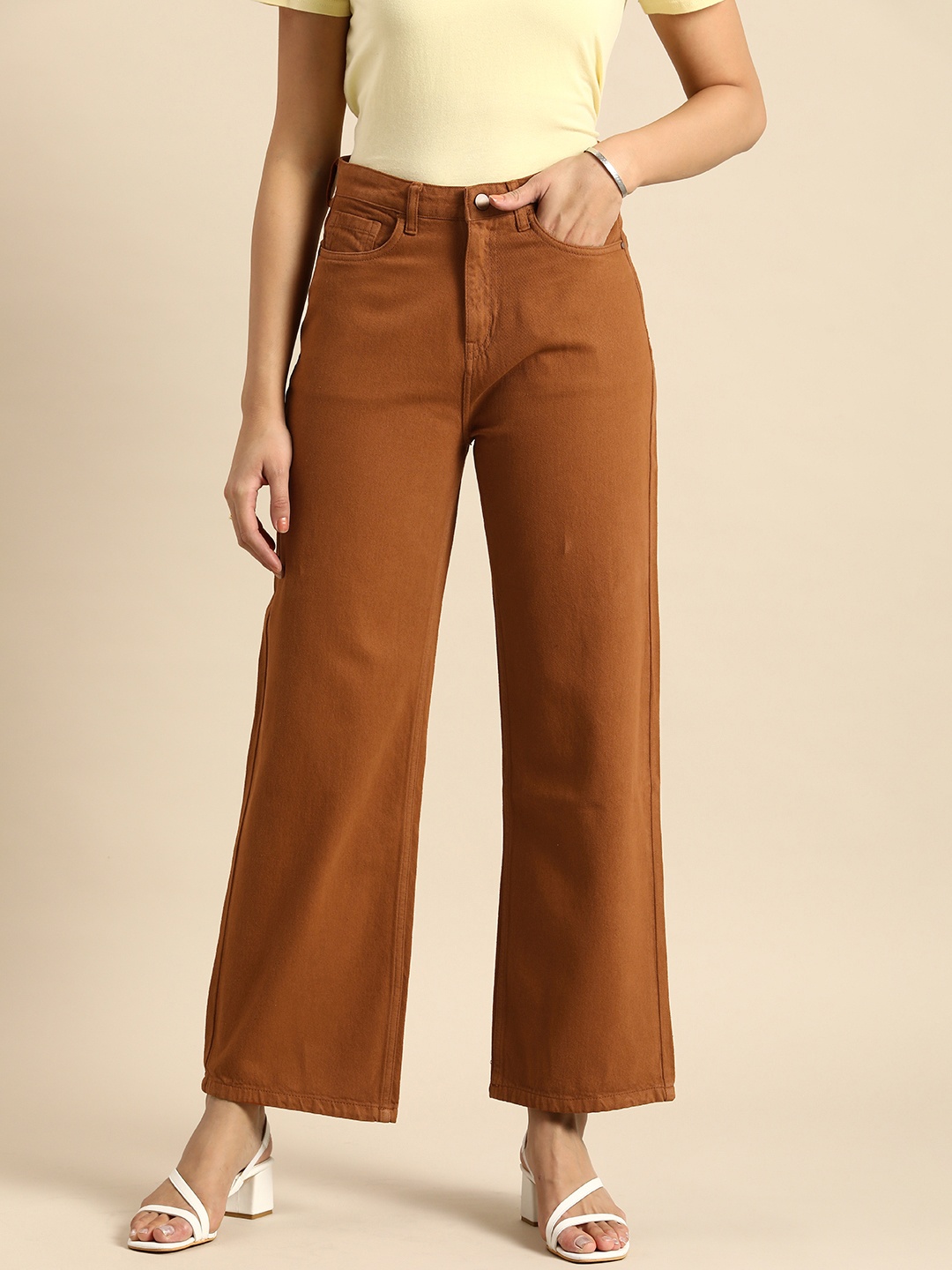 

all about you Women Cotton Relaxed Fit High-Rise Light Fade Jeans, Brown