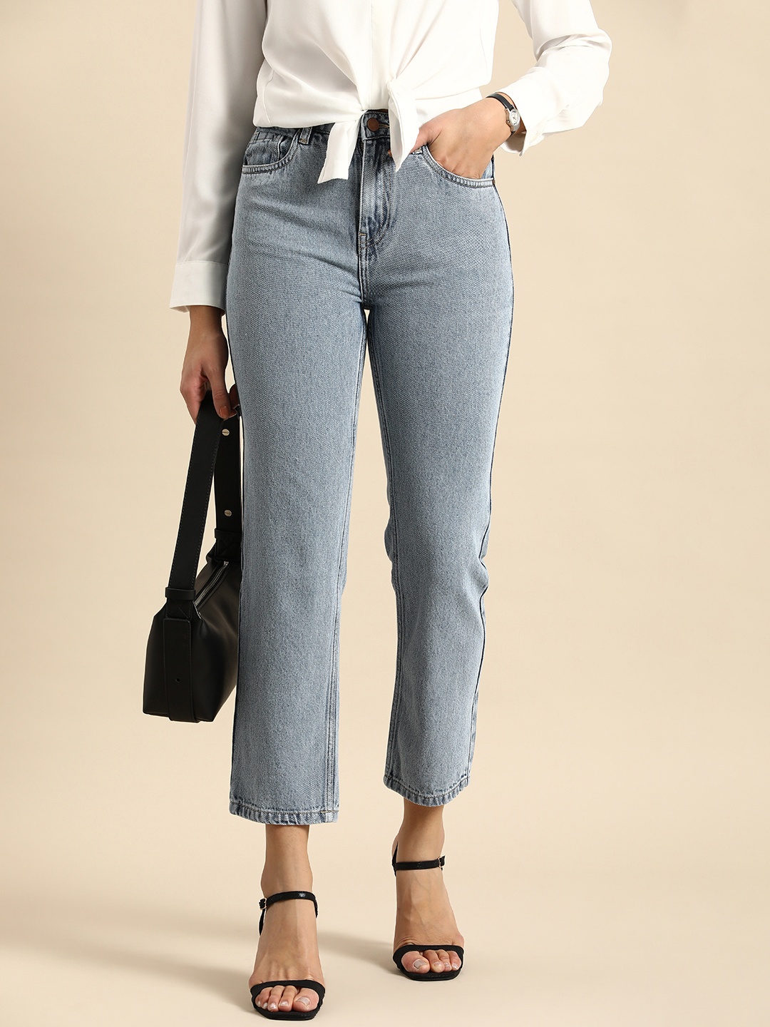 

all about you Women Cotton Straight Fit High-Rise Jeans, Blue