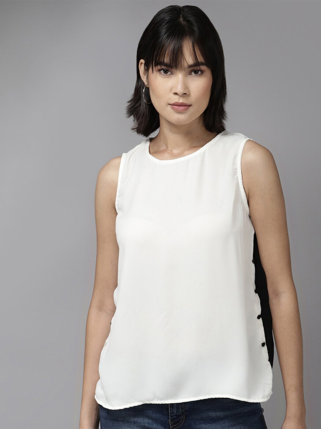 

BAESD Colorblocked Sleeveless Georgette Top, White