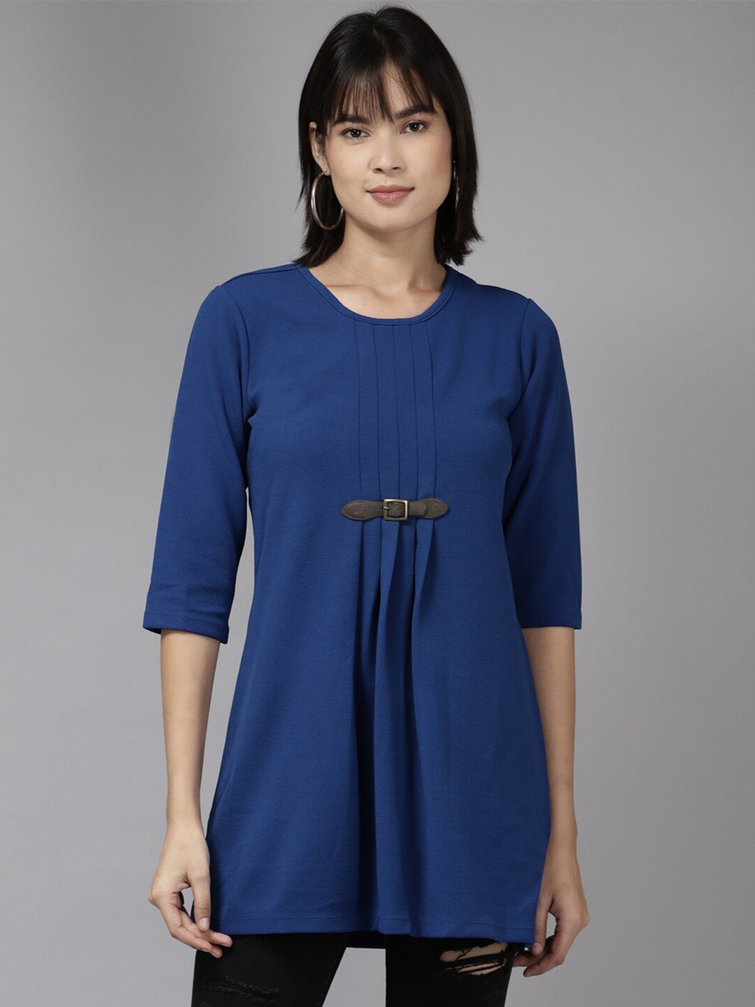

BAESD Round Neck A-Line Longline Top, Blue