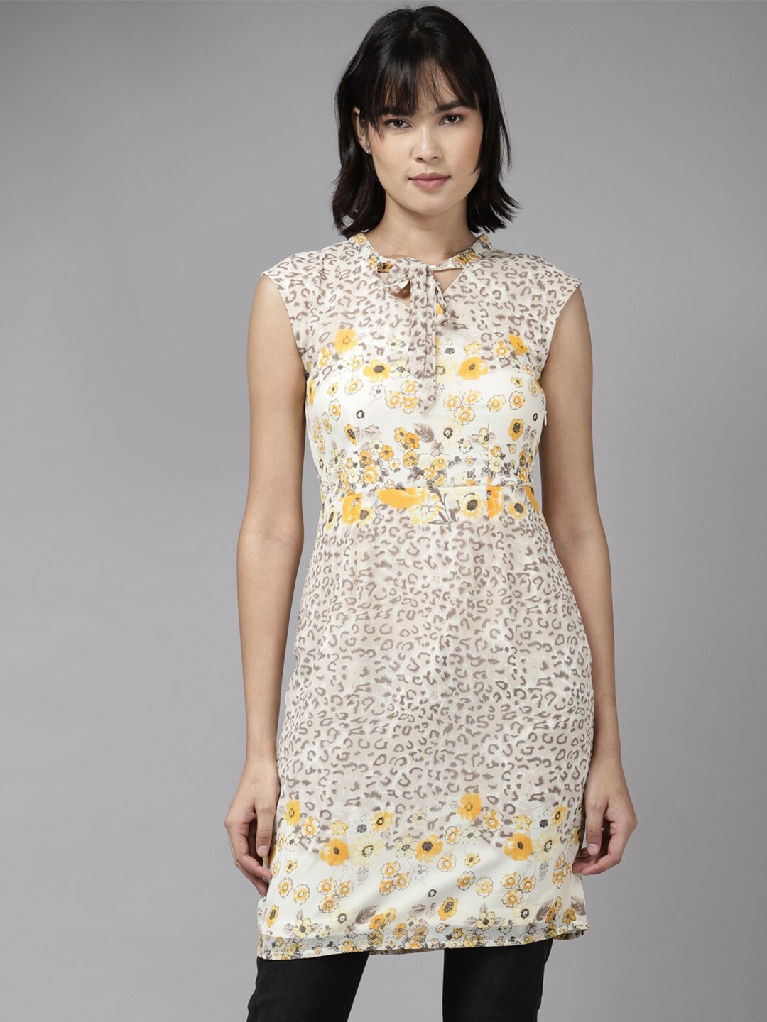 

BAESD Floral Printed Sleeveless Tie-Up Neck Tunic, White