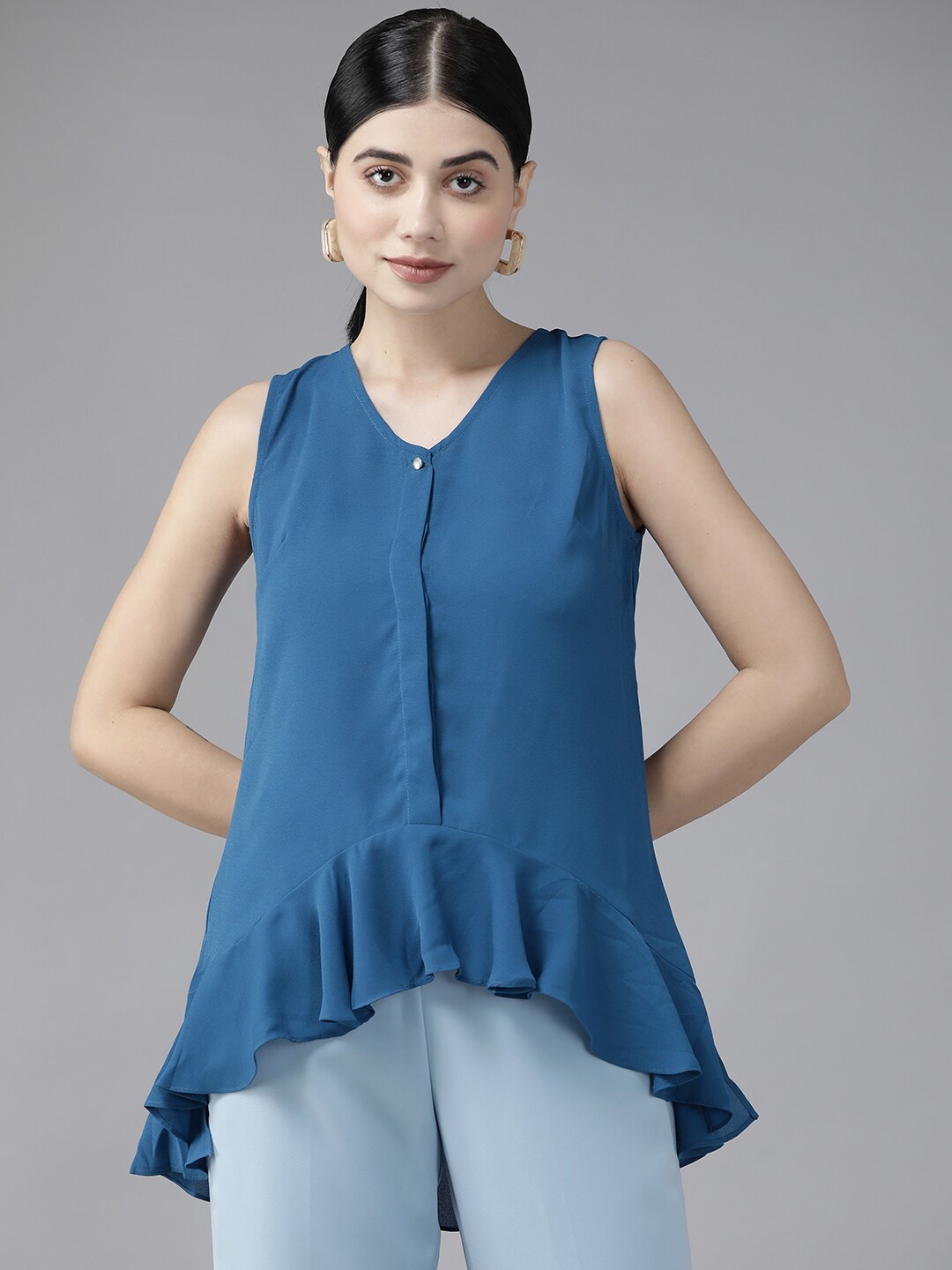 

BAESD V-Neck Georgette Top, Blue