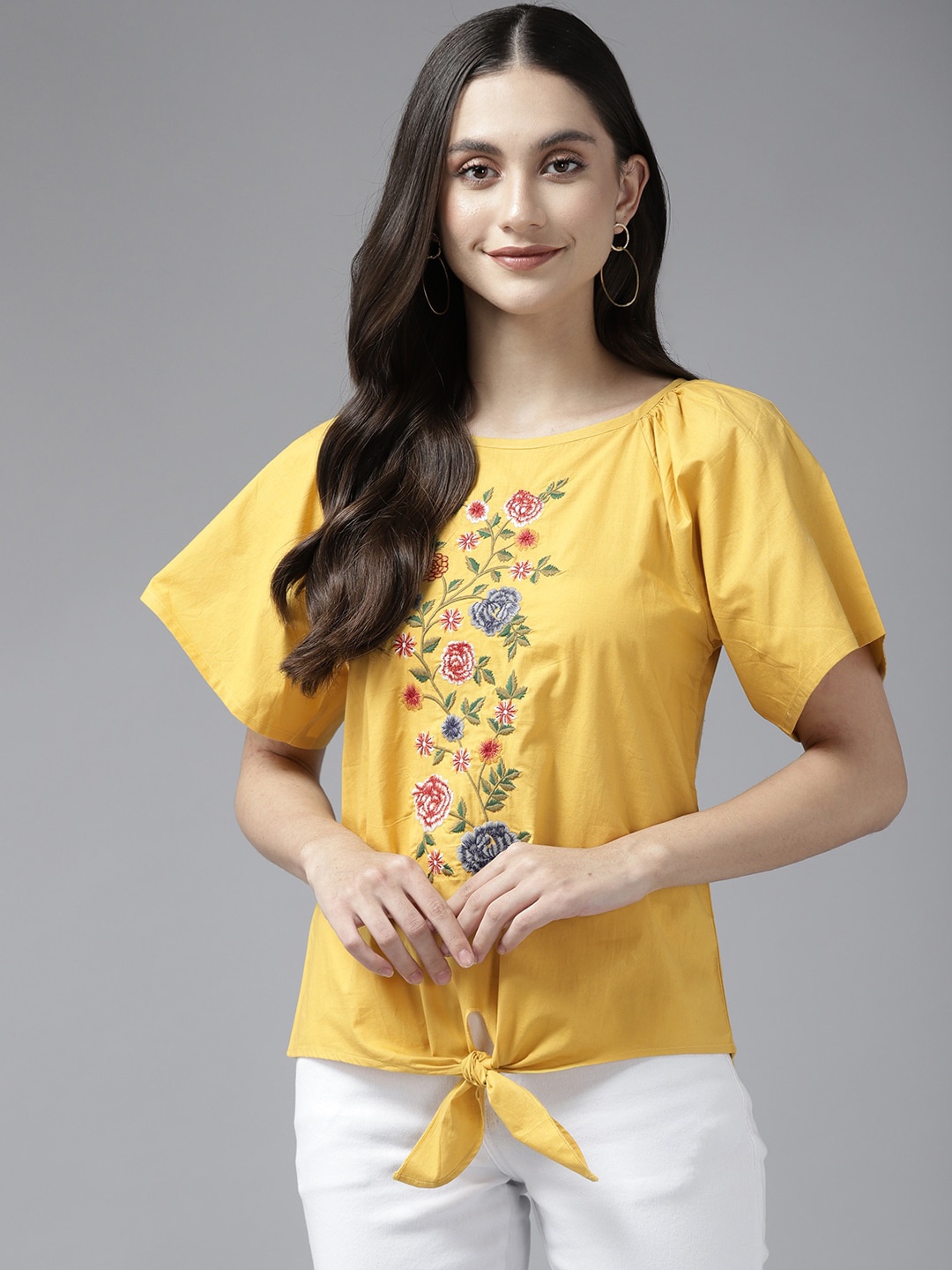 

BAESD Floral Embroidered Cotton Top, Yellow