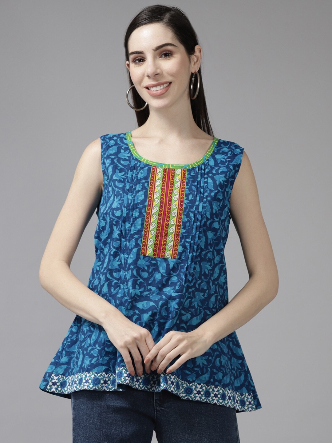 

BAESD Printed Georgette A-line Top, Blue