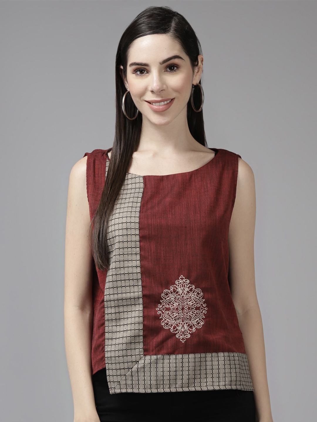 

BAESD Ethnic Motif Printed Georgette Top, Maroon