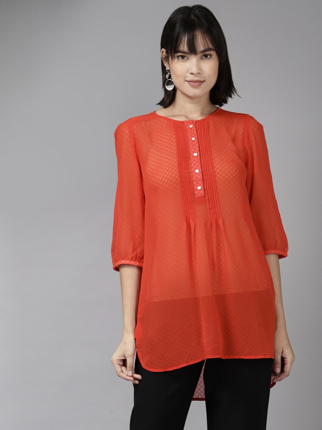 

BAESD Georgette Sheer Longline Top, Red