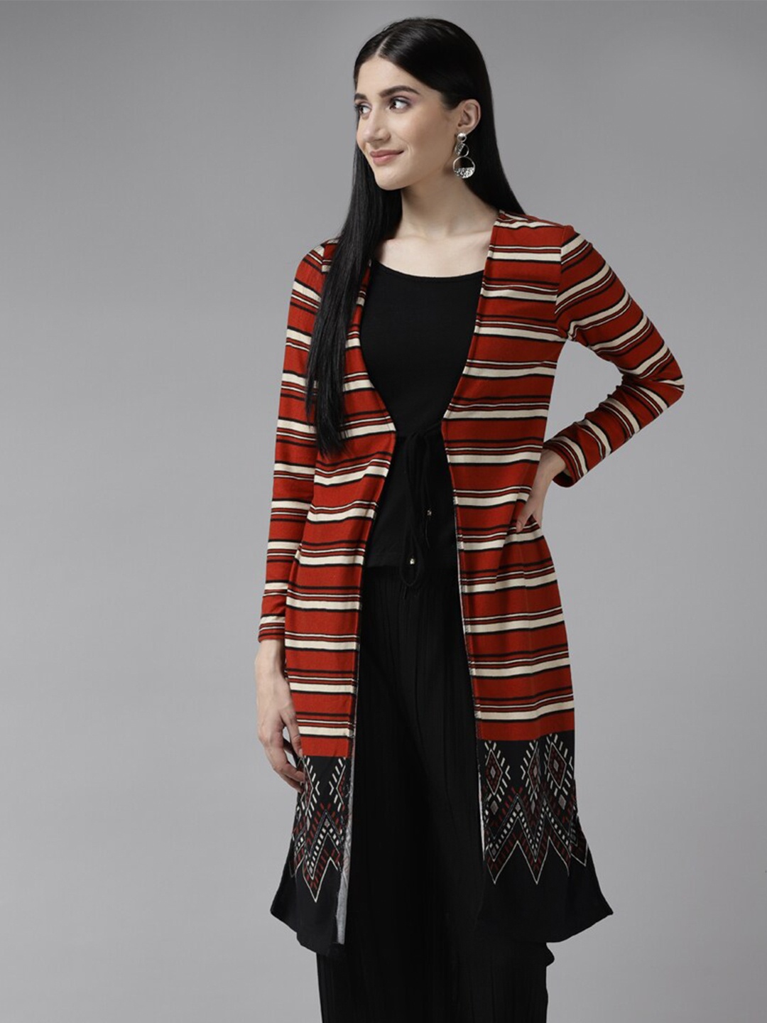 

BAESD Striped Georgette Longline Top, Black