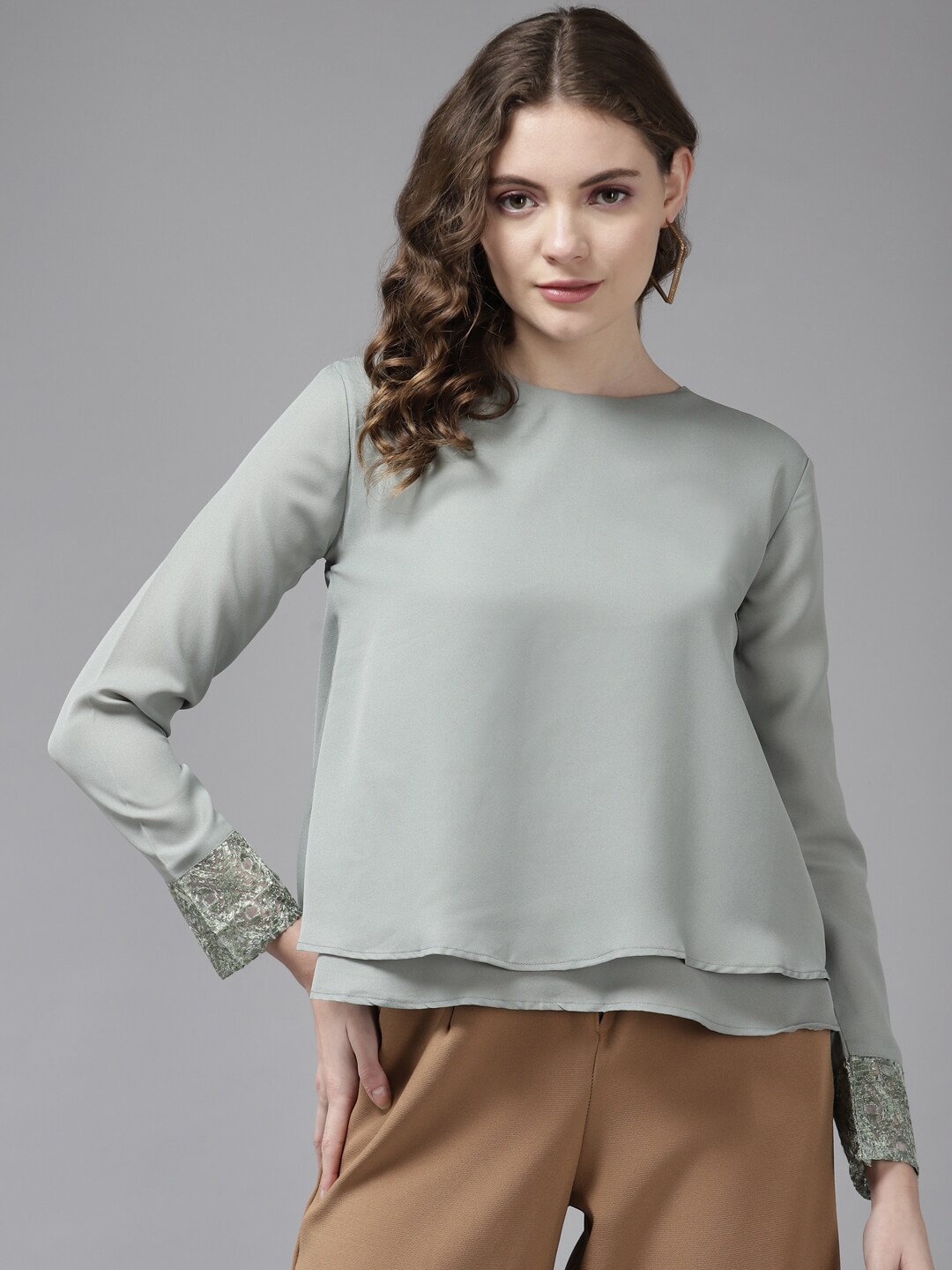 

BAESD Georgette Round Neck Top, Grey