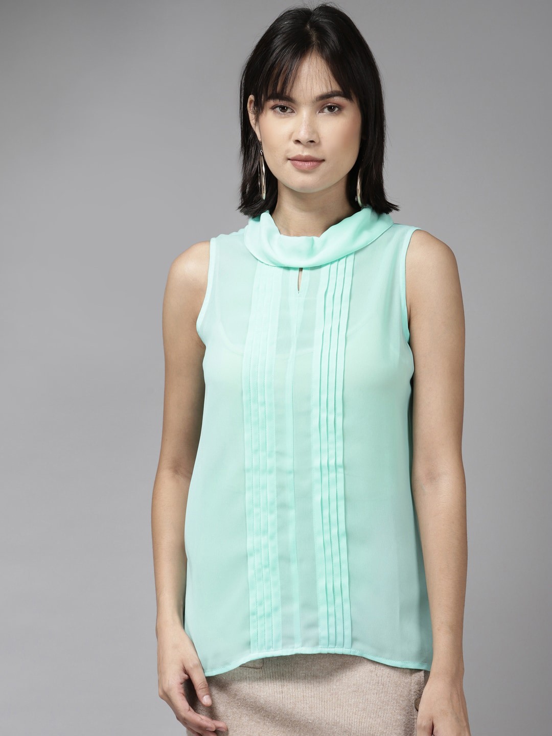 

BAESD PU Coated Georgette Top, Turquoise blue