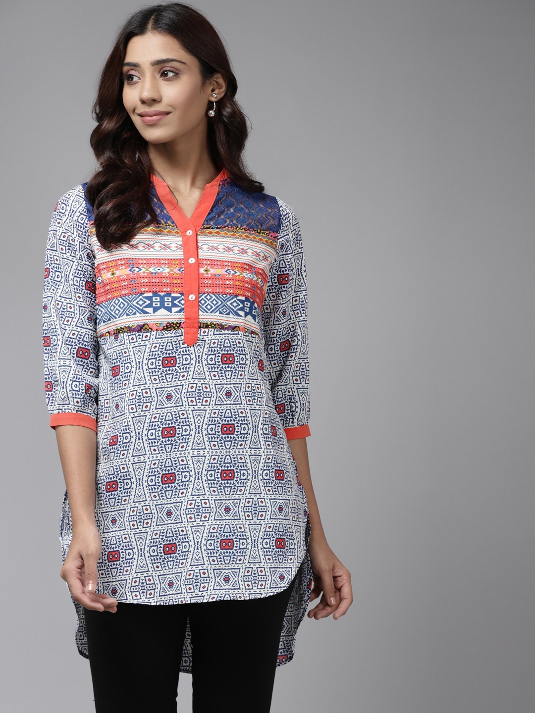 

BAESD Ethnic Motifs Printed Regular Top, Blue