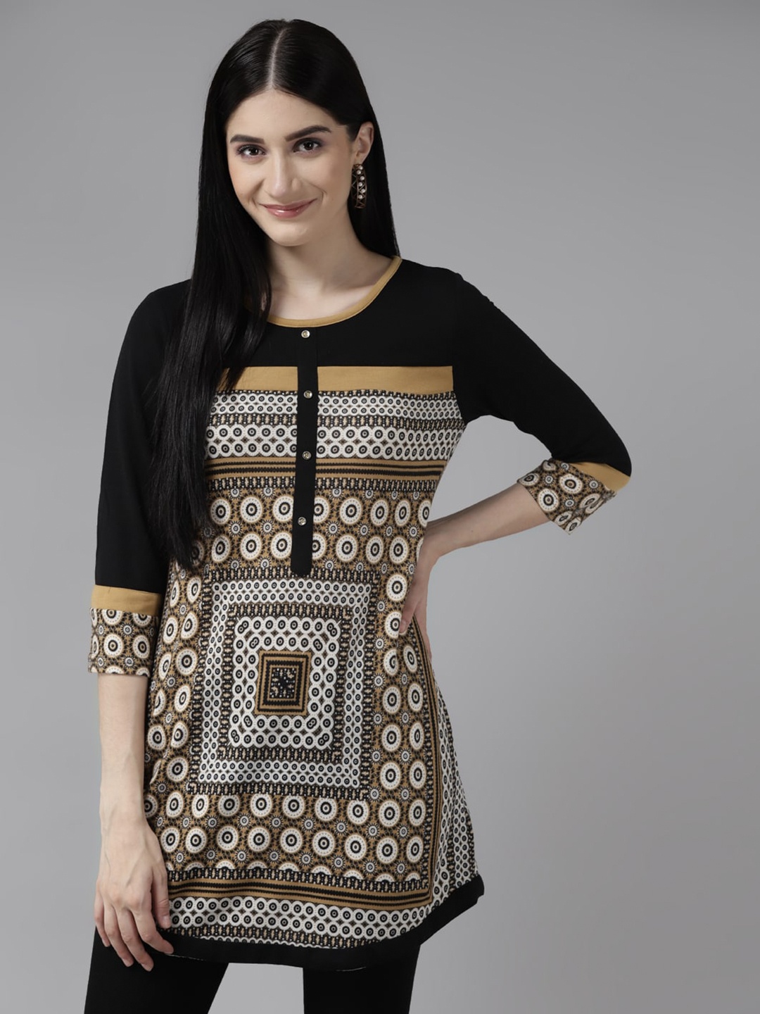 

BAESD Ethnic Motifs Printed Regular Top, Black