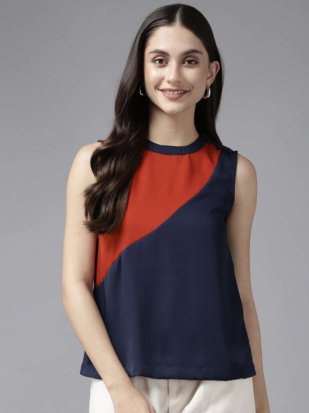 

BAESD Colourblocked Sleeveless A-Line Top, Navy blue