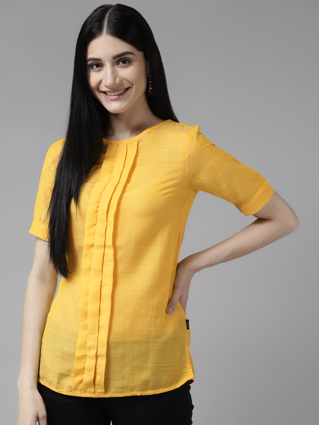 

BAESD Boat Neck Pleated Georgette Top, Yellow