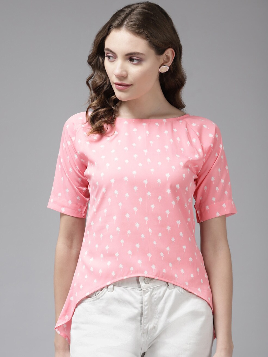 

BAESD Boat Neck Conversational Printed Georgette Top, Pink