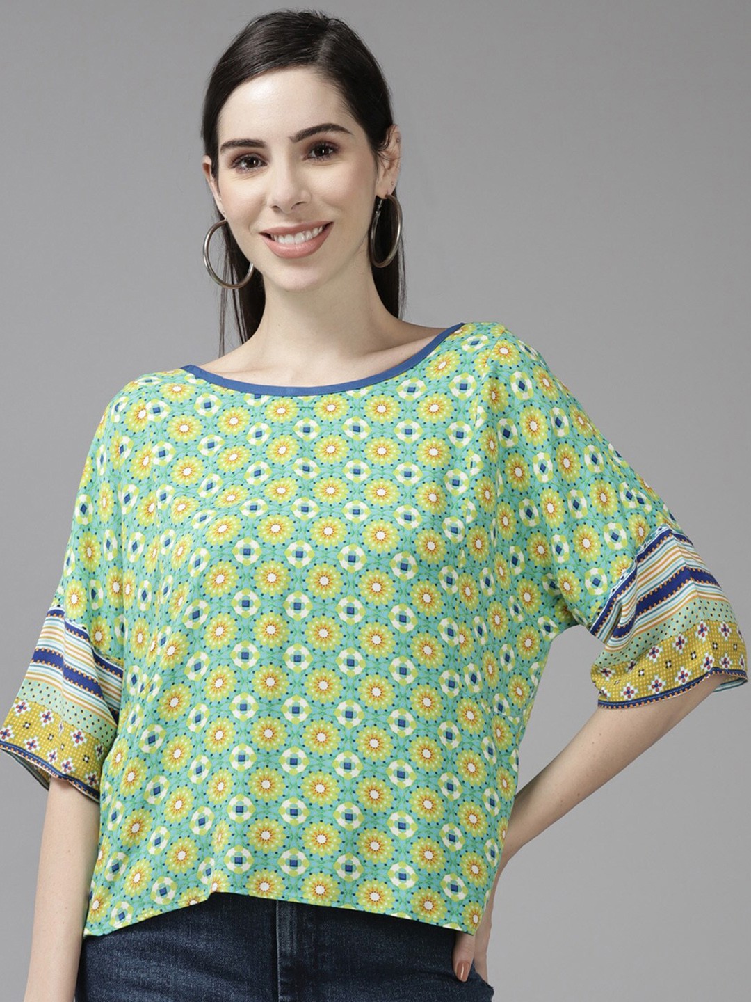 

BAESD Floral Printed Georgette Top, Green