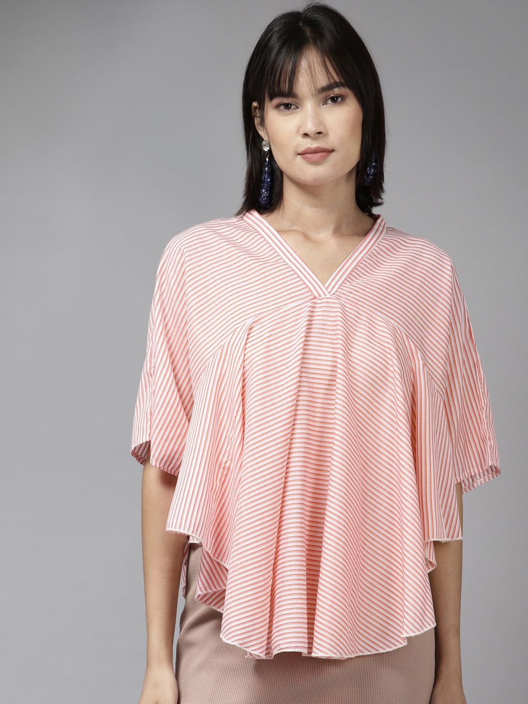 

BAESD Vertical Striped Kimono Sleeves Georgette Kaftan Top, Pink