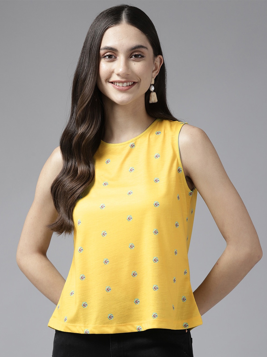 

BAESD Floral Printed Georgette Top, Yellow