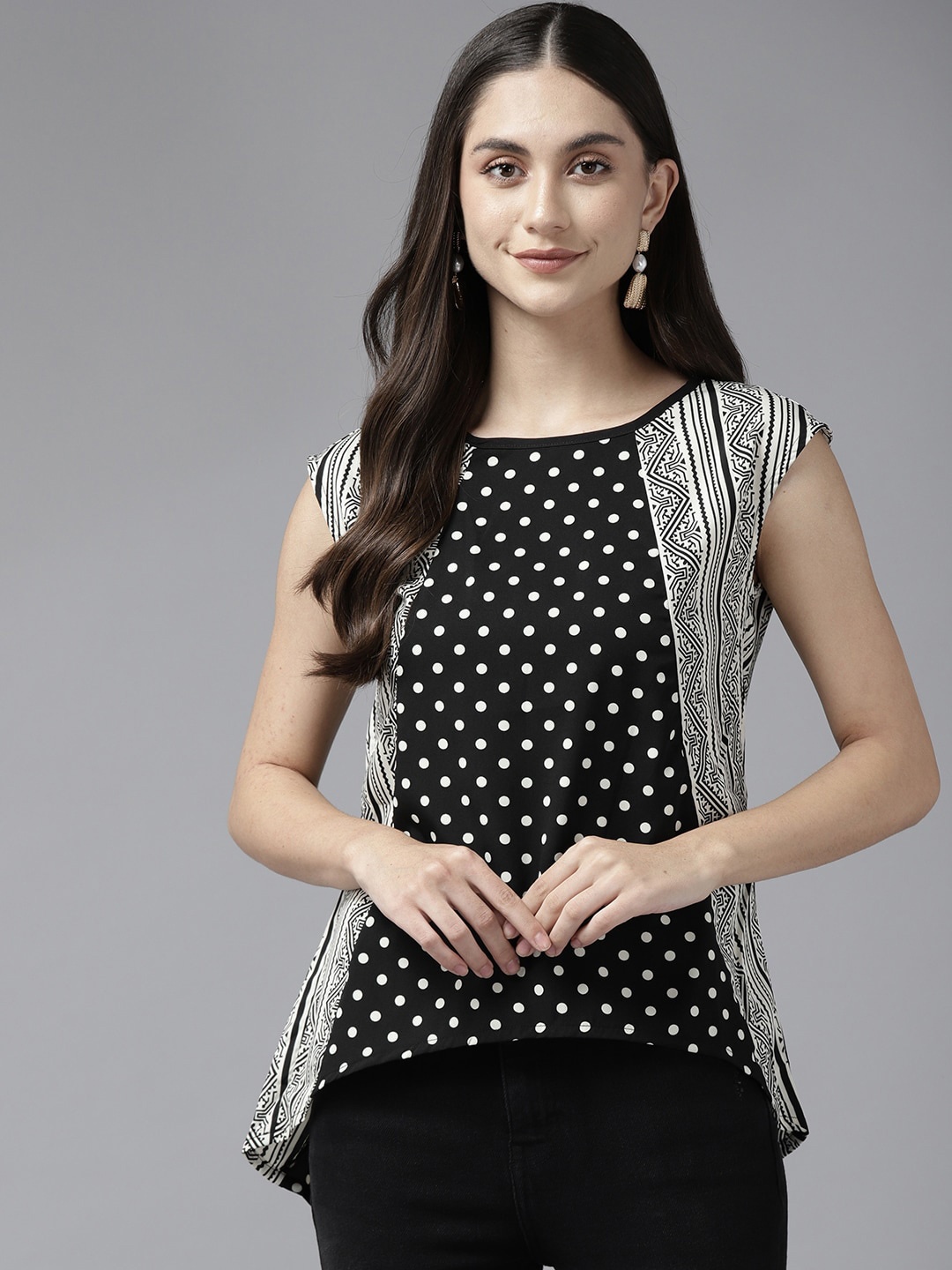 

BAESD Black Polka Dot Printed Georgette Top