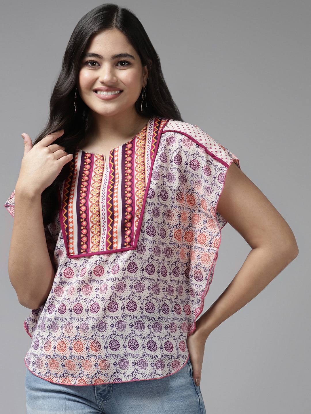 

BAESD Print Extended Sleeves Georgette Top, White