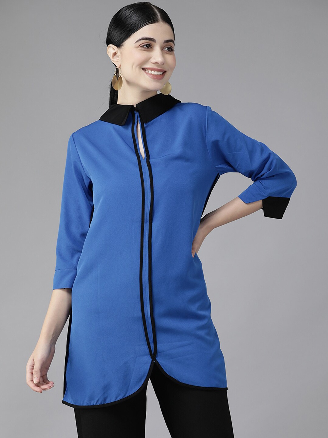 

BAESD Shirt Collar Georgette Top, Blue